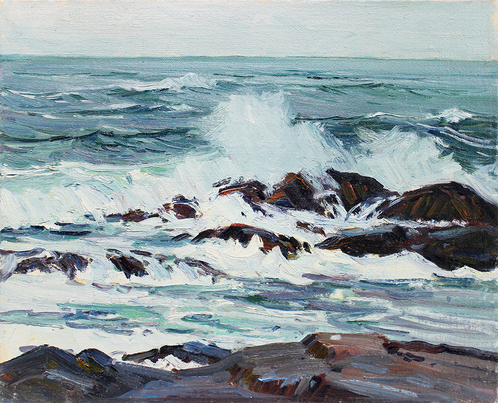 Crashing Waves on Rocky Shoreline